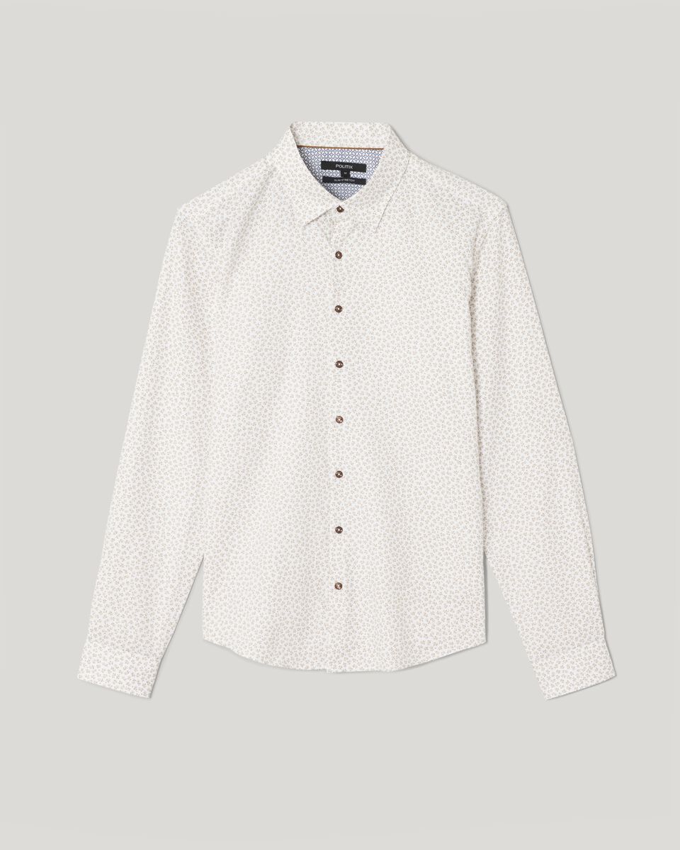Slim Stretch Micro Floral Long Sleeve Shirt, White, hi-res
